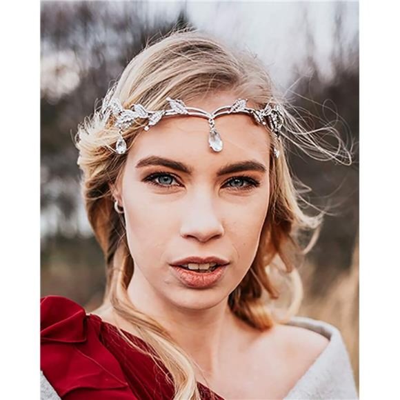 Remedios Rhinestone Leaf Crown Headband, Crystal Pendent Tiara Headband main image 4
